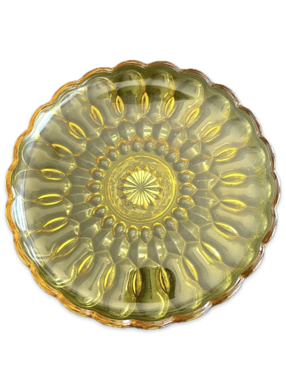 Vintage Amber Glass Cut Serving Tray